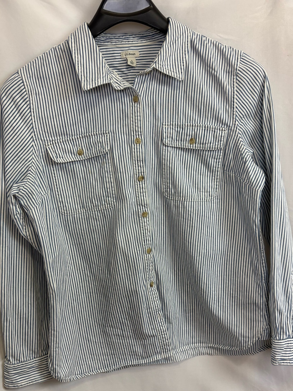 L.L. Bean Heritage Stripes Cotton Twill Button Down Shirt- Women’s Lrg. Blue/wht